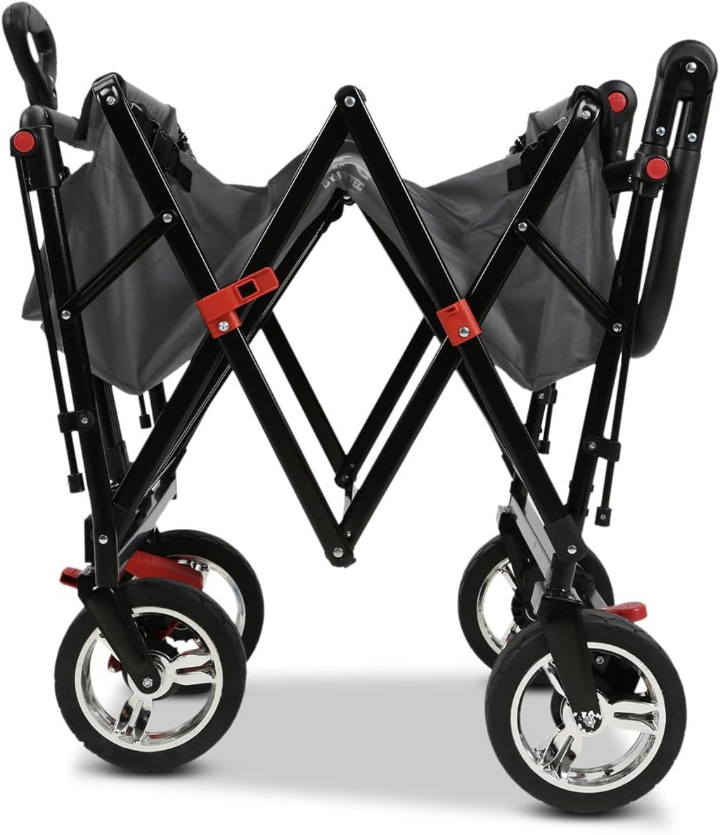 Faltbarer Bollerwagen FX-CT700 klappbarer Handwagen mit Bremsen gepolstertem Sitzbereich höhenverstellbarem Griff und 75 kg Traglast