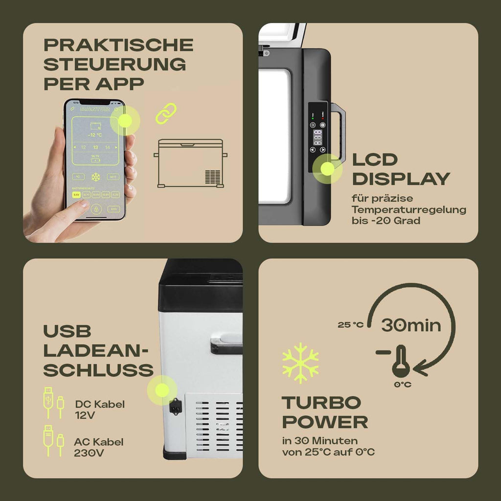 Kompressor Kühlbox PIF-IC40 40 Liter 12V 230V tragbare Kühlbox mit App Steuerung Temperaturregelung und LED Licht für Camping Auto