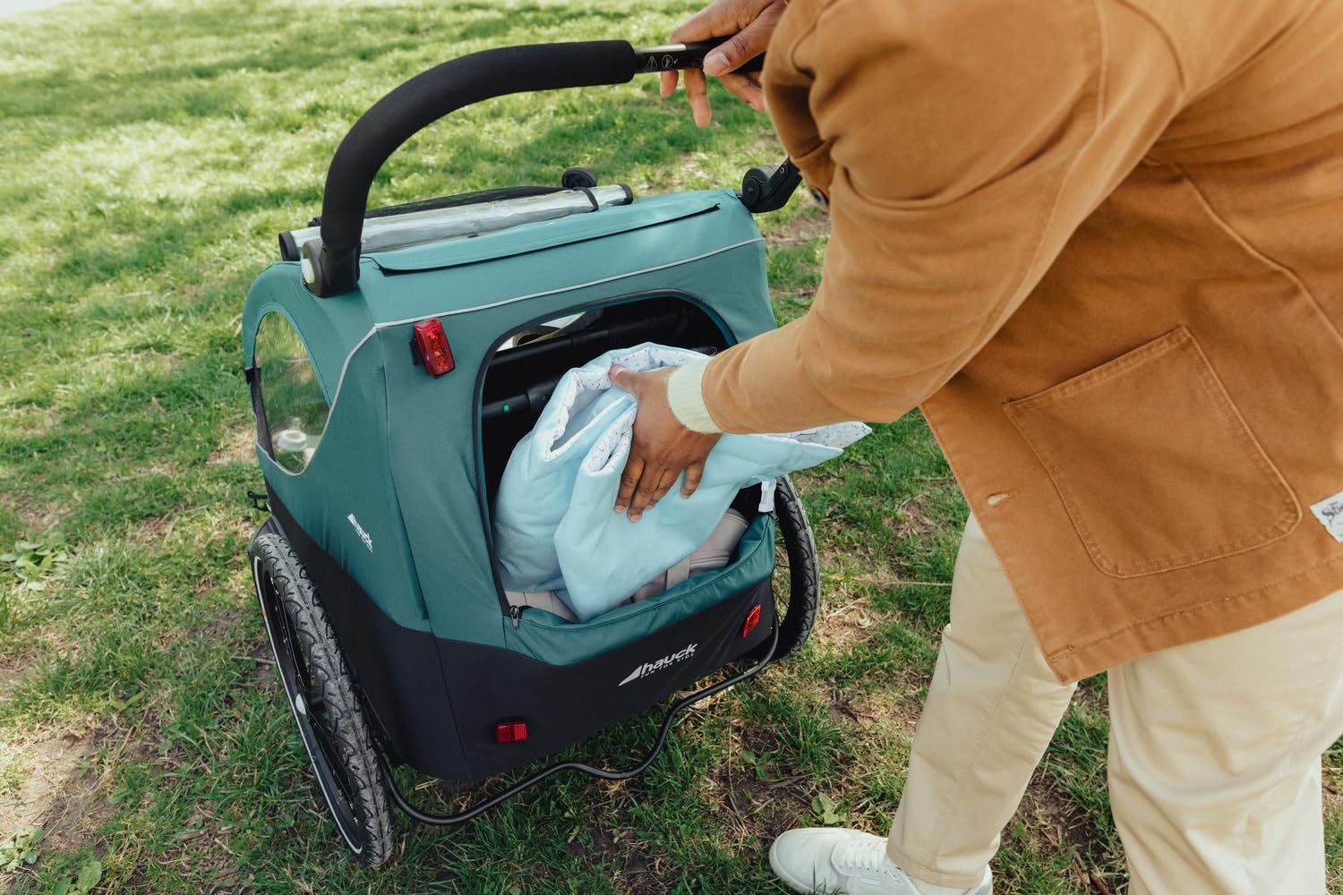 Kinderfahrradanhänger Dryk Duo 2in1 Fahrradanhänger und Buggy für 2 Kinder faltbar mit Deichsel und Sicherheitsfahne