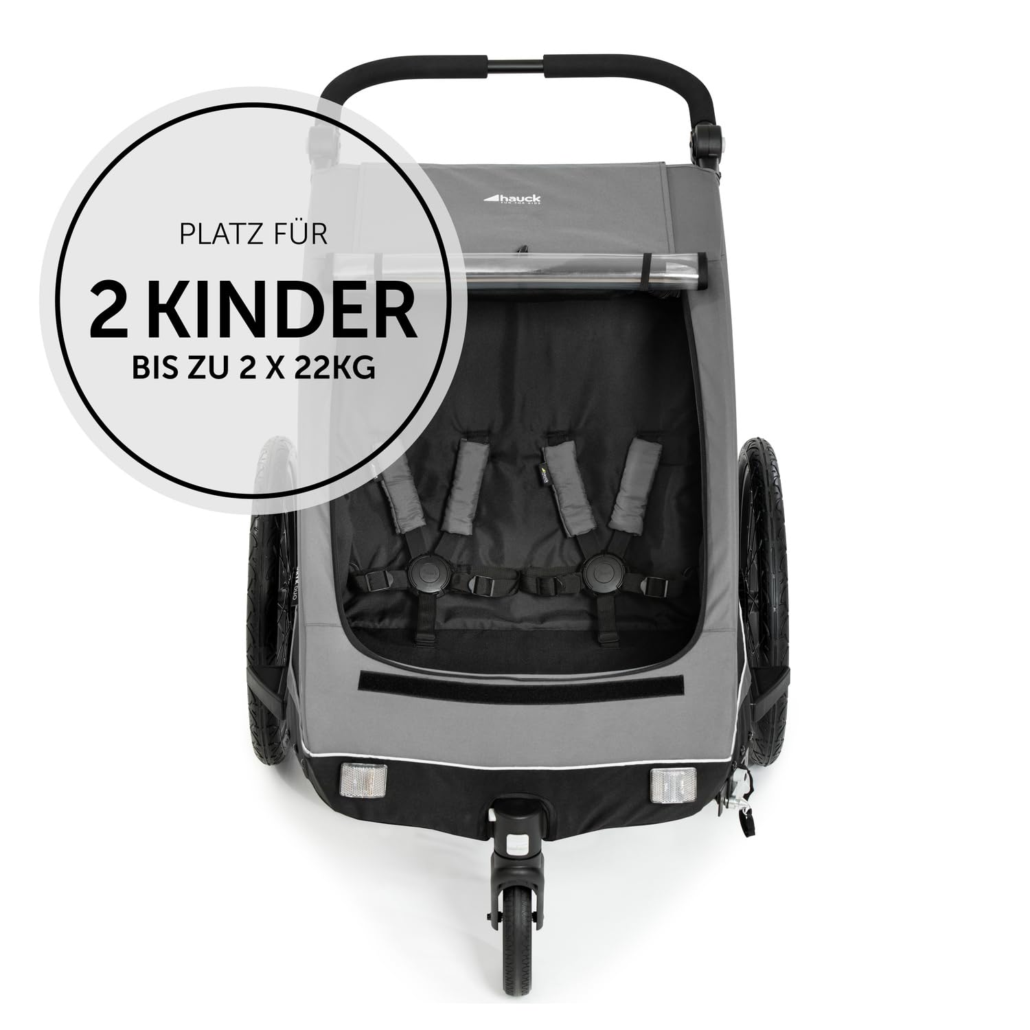 Kinderfahrradanhänger Dryk Duo 2in1 Fahrradanhänger und Buggy für 2 Kinder faltbar mit Deichsel und Sicherheitsfahne