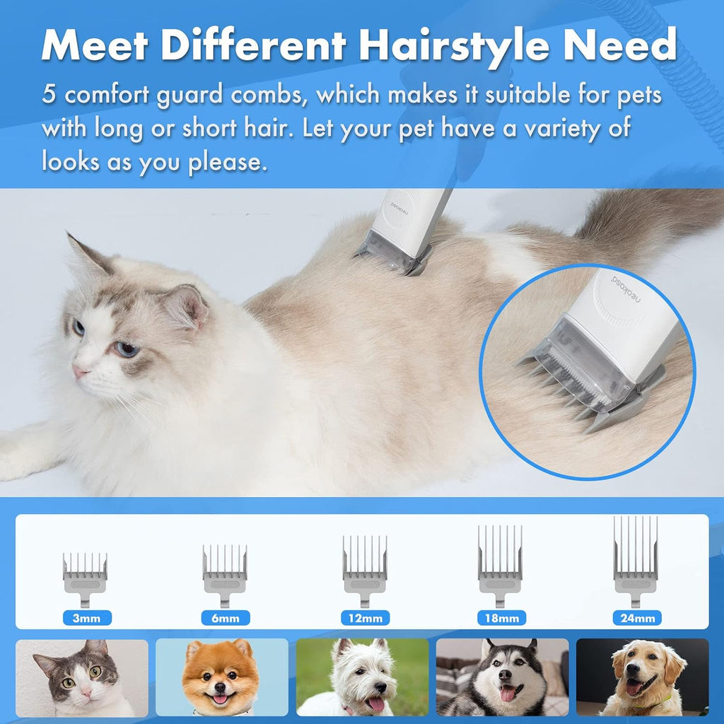 Hundeschermaschine mit Staubsauger P2 Pro Tierhaartrimmer Set mit 5 Pflegewerkzeugen für Hunde und Katzen