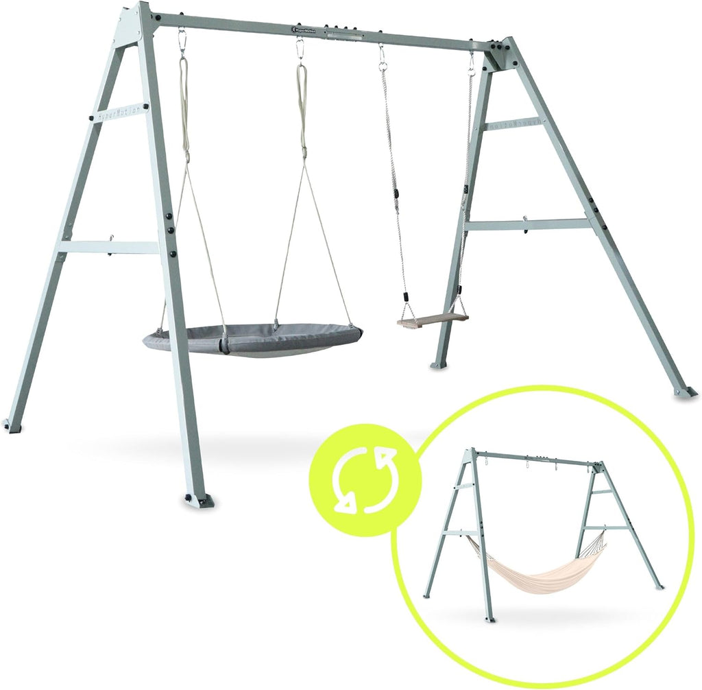 Doppelschaukel mit Stahlgestell ZEST SWING HYP2014 180 kg Belastbarkeit mit Nestschaukel und Hängematte für Garten