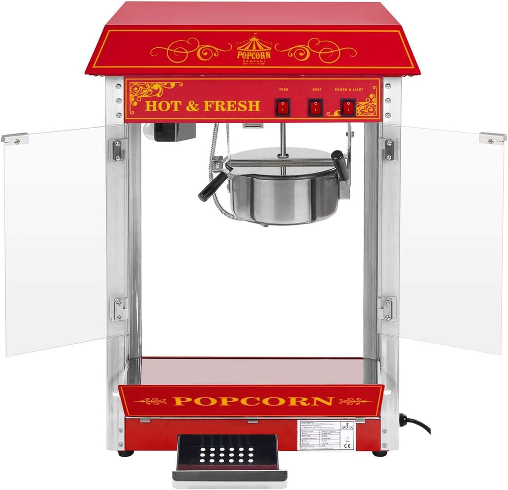 Popcornmaschine 1500W 5 kg/h Retro Design Rot Edelstahl Glas Aluminium kommerzielle Popcorn Maker Maschine