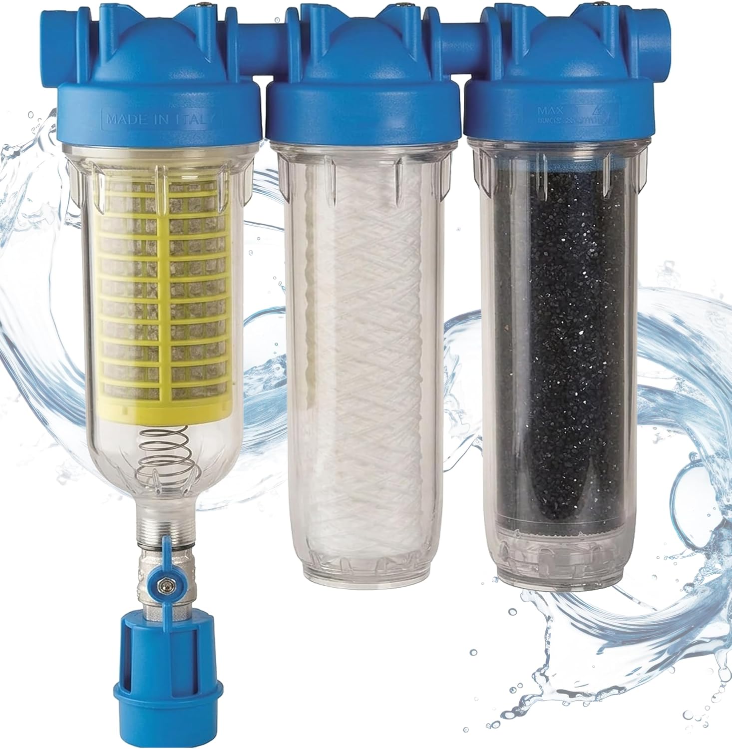 Wasserfiltergehäuse HYDRA Rainmaster TRIO RLH LA 1 Zoll mit Vorfilter Aktivkohlefilter und Wickelfilter für Regenwasser