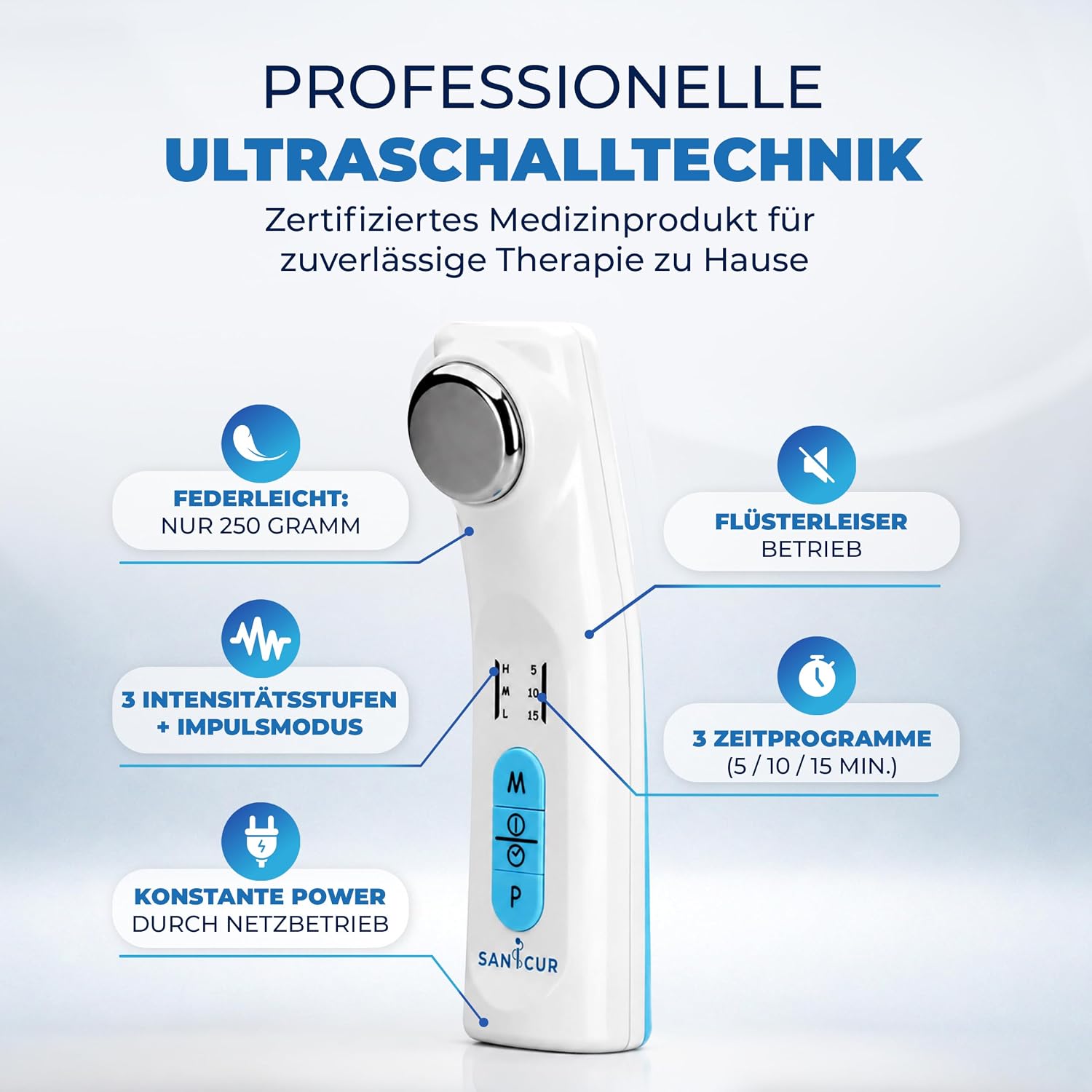 Ultraschalltherapie Gerät 1 MHz mit 3 Intensitätsstufen und Impulsmodus inklusive 150 ml Ultraschallgel