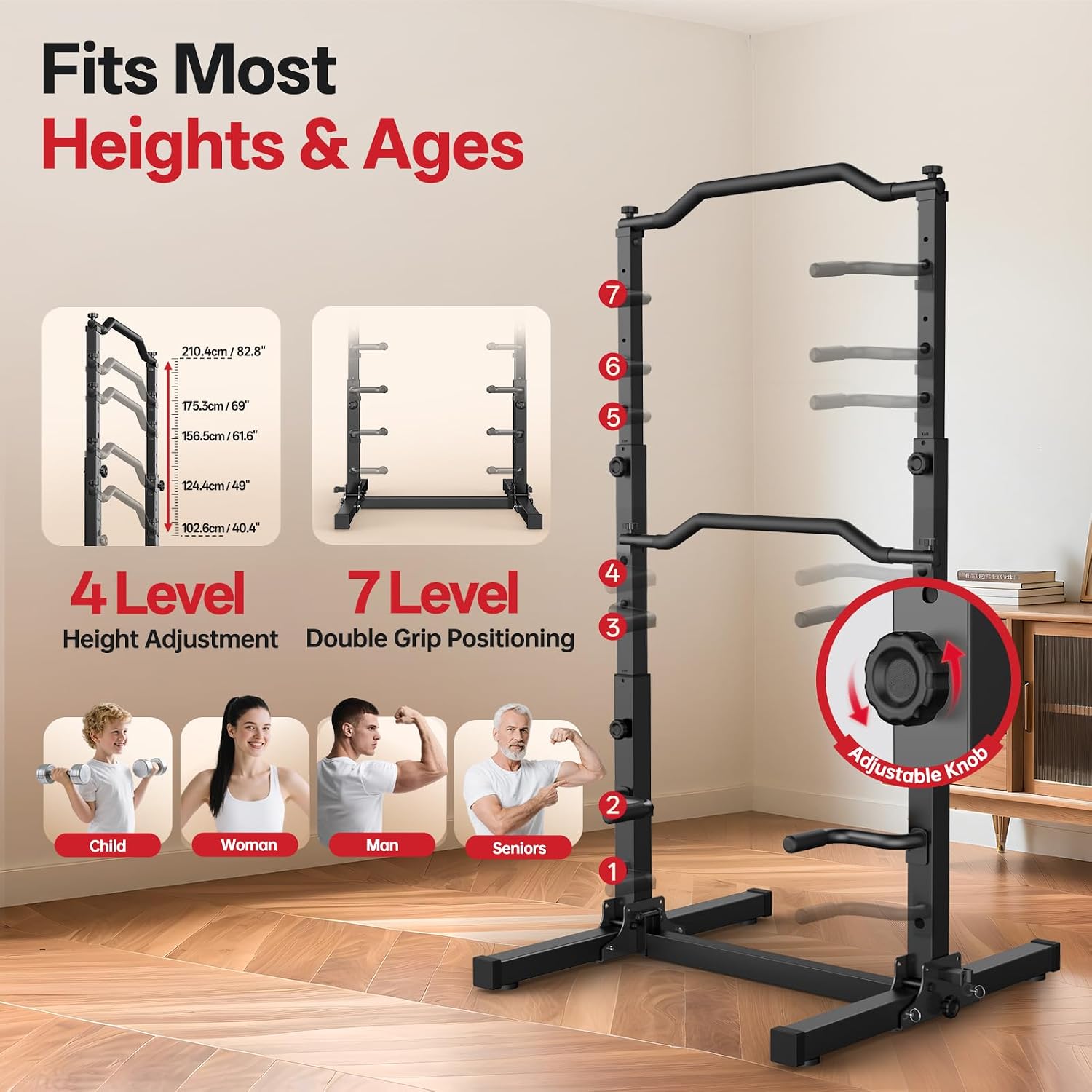 Klimmzug Dip Station faltbar höhenverstellbar 5-in-1 Kraftturm Home Gym mit Power Tower bis 172 kg Belastung