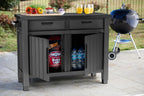 Outdoor Grilltisch Beistelltisch 22634 mit 2 Schubladen Holzoptik Kunstharz Stauraum 124 cm für Garten und Grillbereich