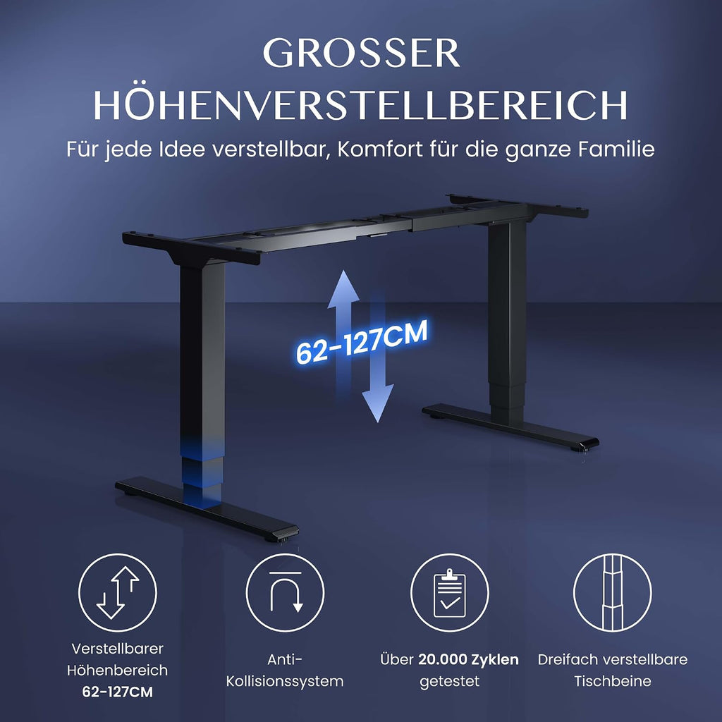 Höhenverstellbares Schreibtischgestell EC5 PRO elektrisch Dual Motor 160 kg Tragkraft 3-fach Teleskop Memory Steuerung LED Anzeige
