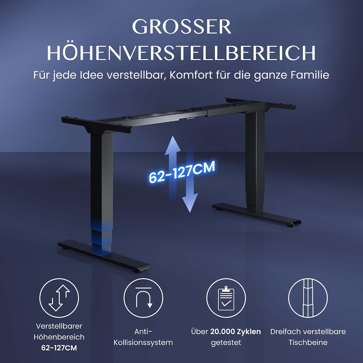 Höhenverstellbares Schreibtischgestell EC5 PRO elektrisch Dual Motor 160 kg Tragkraft 3-fach Teleskop Memory Steuerung LED Anzeige