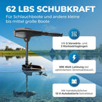 Elektro Außenborder 62 lbs 12V 696 W Modell 62 mit LED Batterieanzeige 5 Vorwärtsgänge 3 Rückwärtsgänge