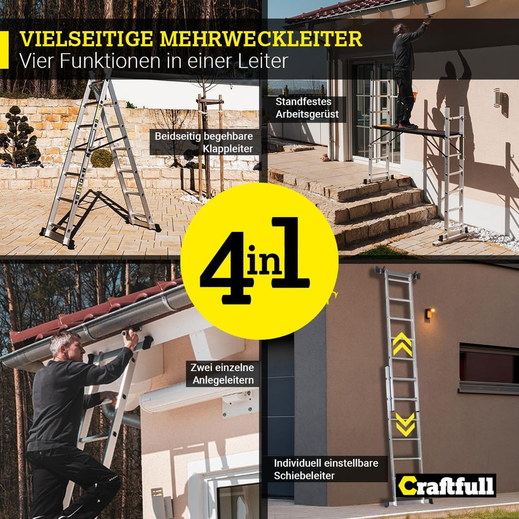 Alu Rollgerüst CF-103A 7 Sprossen 150 kg Tragfähigkeit Multifunktionsleiter mit Rollen