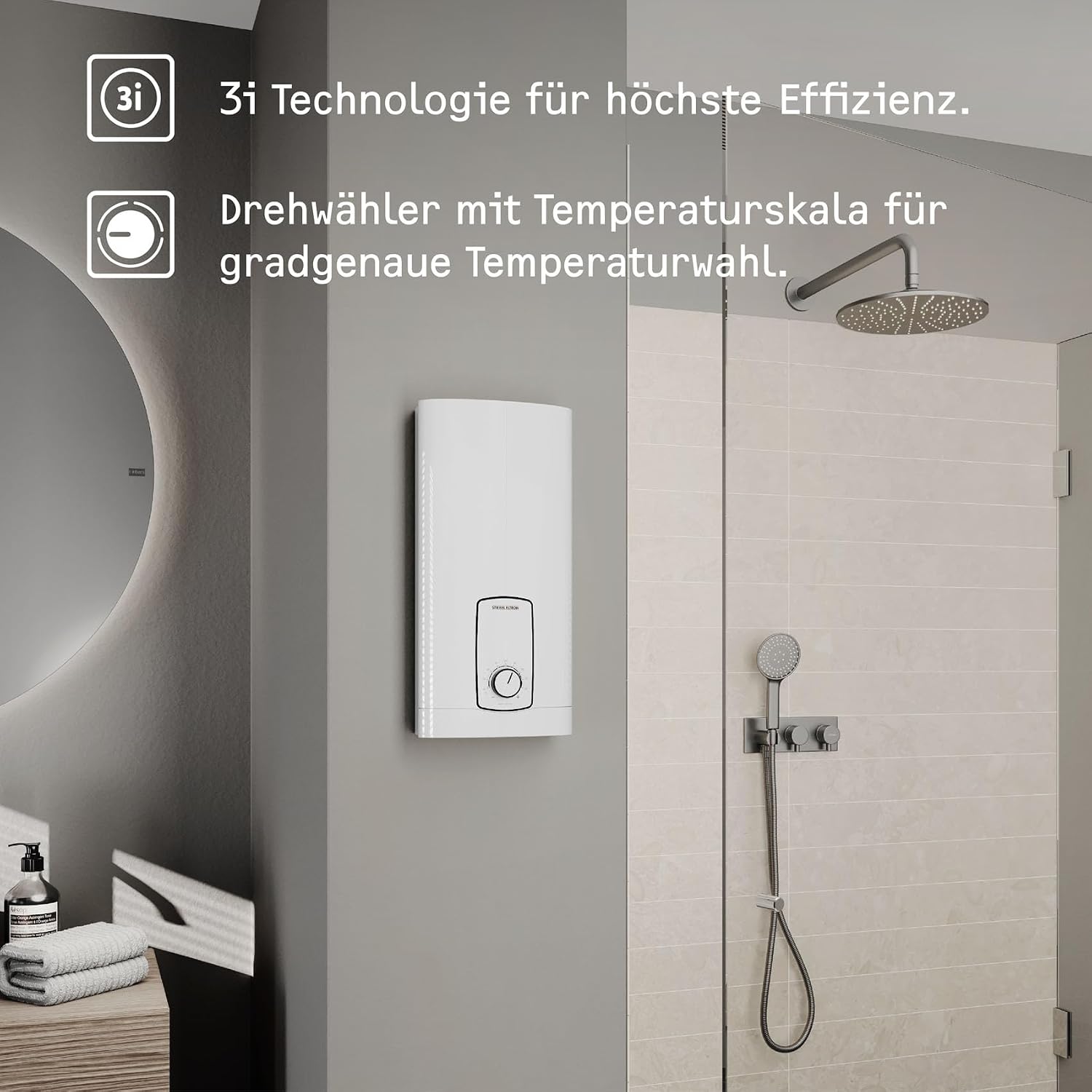 Elektronischer Durchlauferhitzer DHB 18/21/24 kW ST Trend 3i Technologie gradgenaue Temperaturwahl 400V Starkstrom 24 kW 10,7 l/min
