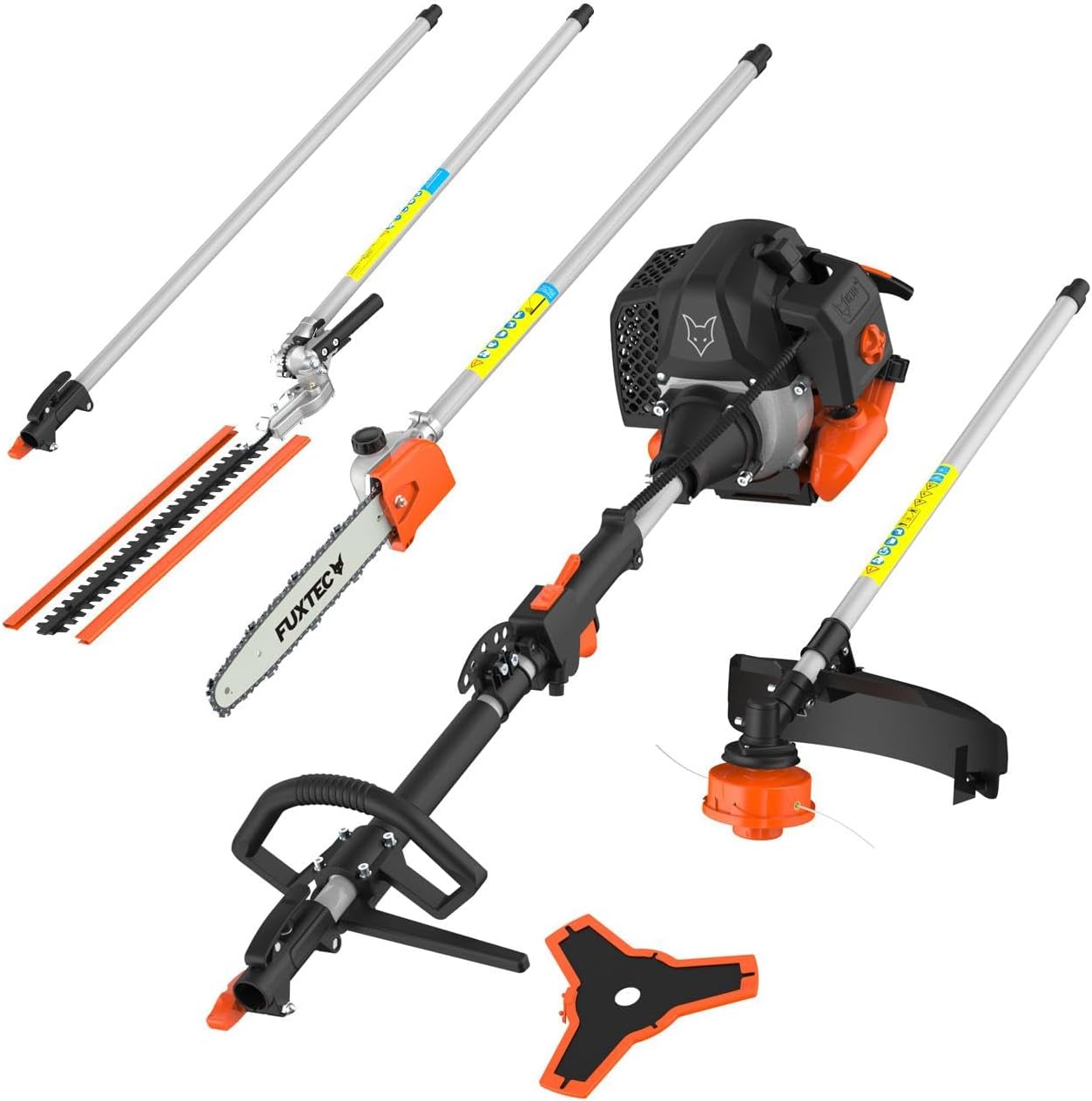 Benzin Motorsense FX-MT152E 5in1 Kombisystem 52 cc 3 PS mit Heckenschere Hochentaster Verlängerung und Tragegurt