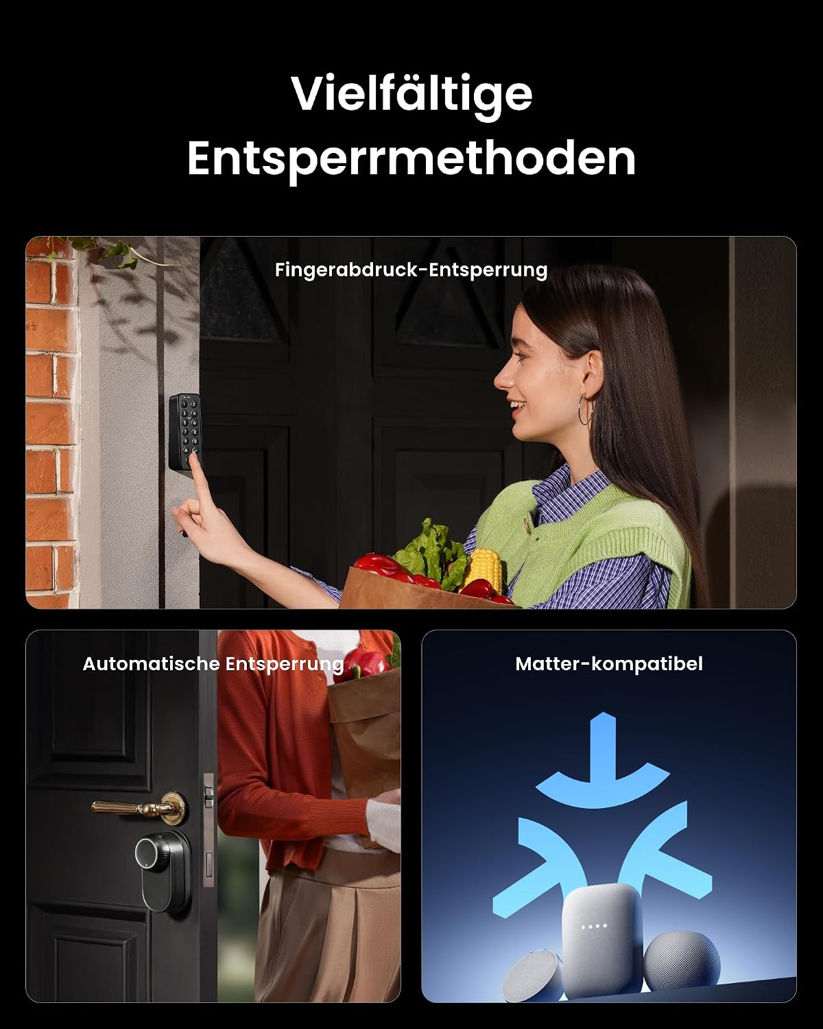 Smart Türschloss Lock Ultra mit Fingerabdruck Keypad Passcode Smartphone App Matter kompatibel 9 Monate Akku