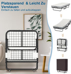 Klappbett 90x200cm Gästebett mit 13cm Schaumstoffmatratze Metallrahmen 200kg Belastbarkeit mit Rollen
