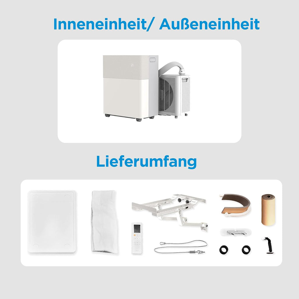 Mobile Split Klimaanlage PortaSplit-E 12000 BTU 3,5 kW Kühlen Heizen A++ für Räume bis 42 m² App Steuerung