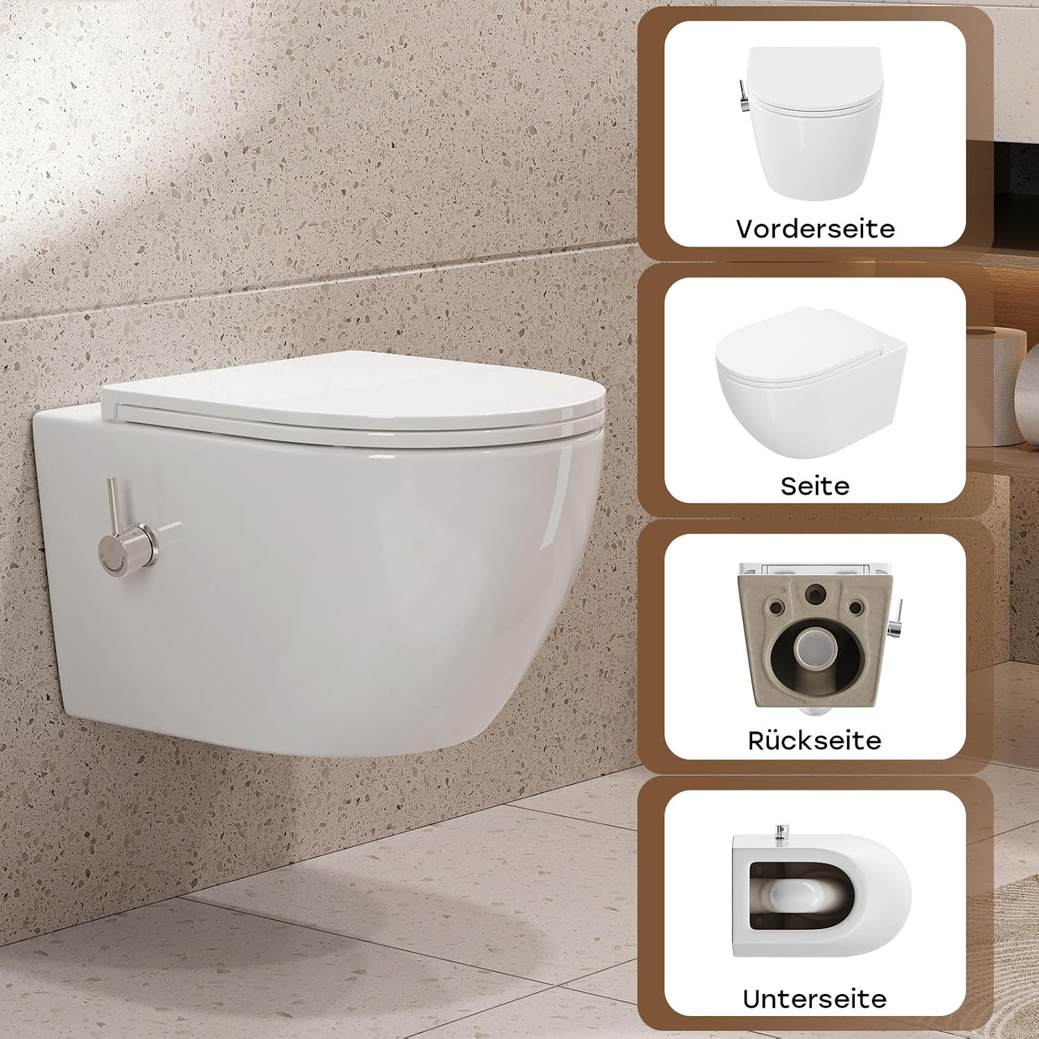 Dusch WC Hänge WC spülrandlos Bidet Funktion HB-L01U-GE integrierte Düse Kalt Warm Wasser Wandmontage 49x36x36 cm
