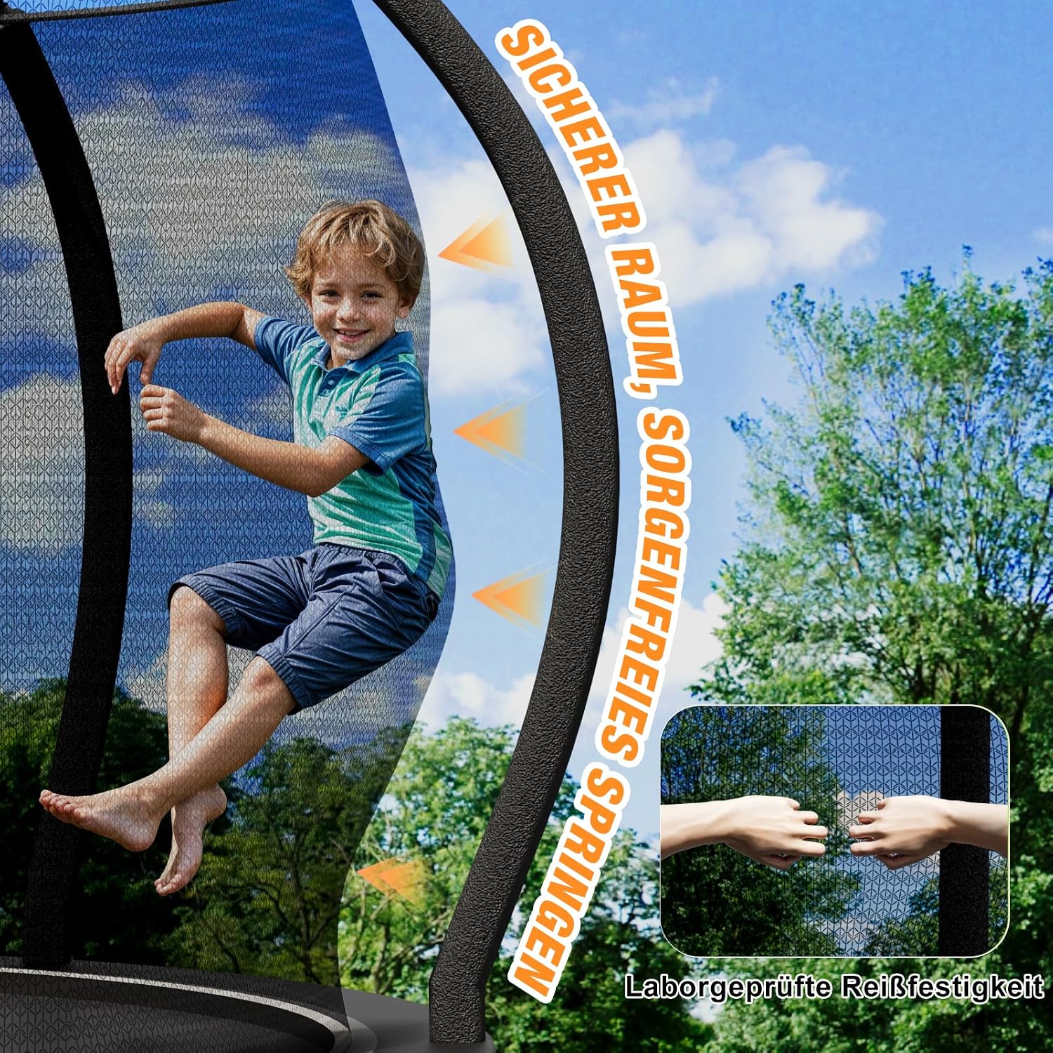 Outdoor Trampolin rund Ø228 cm mit Sprungtuch und Sicherheitszubehör verstärkte Stahlkonstruktion 27 Federn