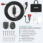 Ladestation Ladegerät 11kW 400V 3-phasig 8-16A Typ 2 7,6m Kabel CEE IP66 App Steuerung mit Wandhalterung