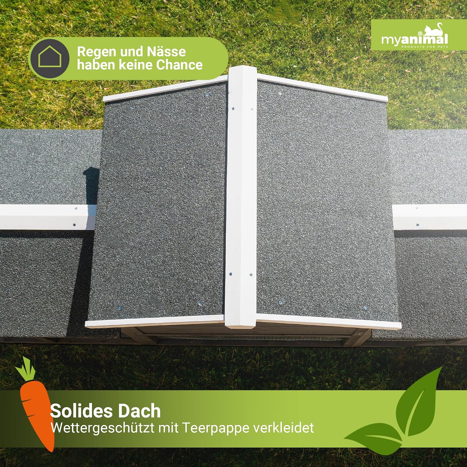 Kaninchenstall MH-03 XXL mit Freilaufgehege 226x53x85 cm aus imprägniertem Kiefernholz 2 Ebenen mit Schublade
