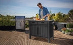 Outdoor Grilltisch Beistelltisch 22634 mit 2 Schubladen Holzoptik Kunstharz Stauraum 124 cm für Garten und Grillbereich