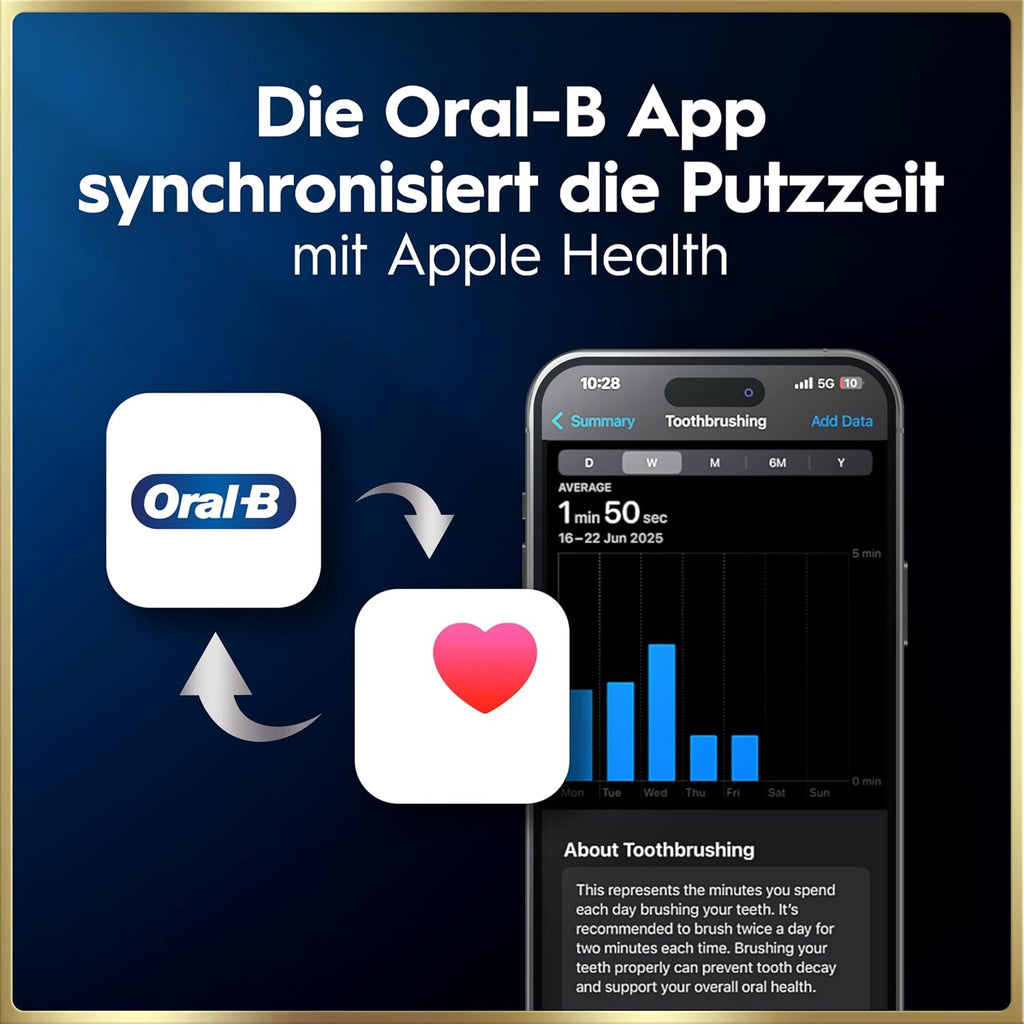 Elektrische Zahnbürste mit Aufsteckbürsten iO Series 9 wiederaufladbar 7 Reinigungsmodi Smart Druckkontrolle Rundbürstenkopf Schwarz