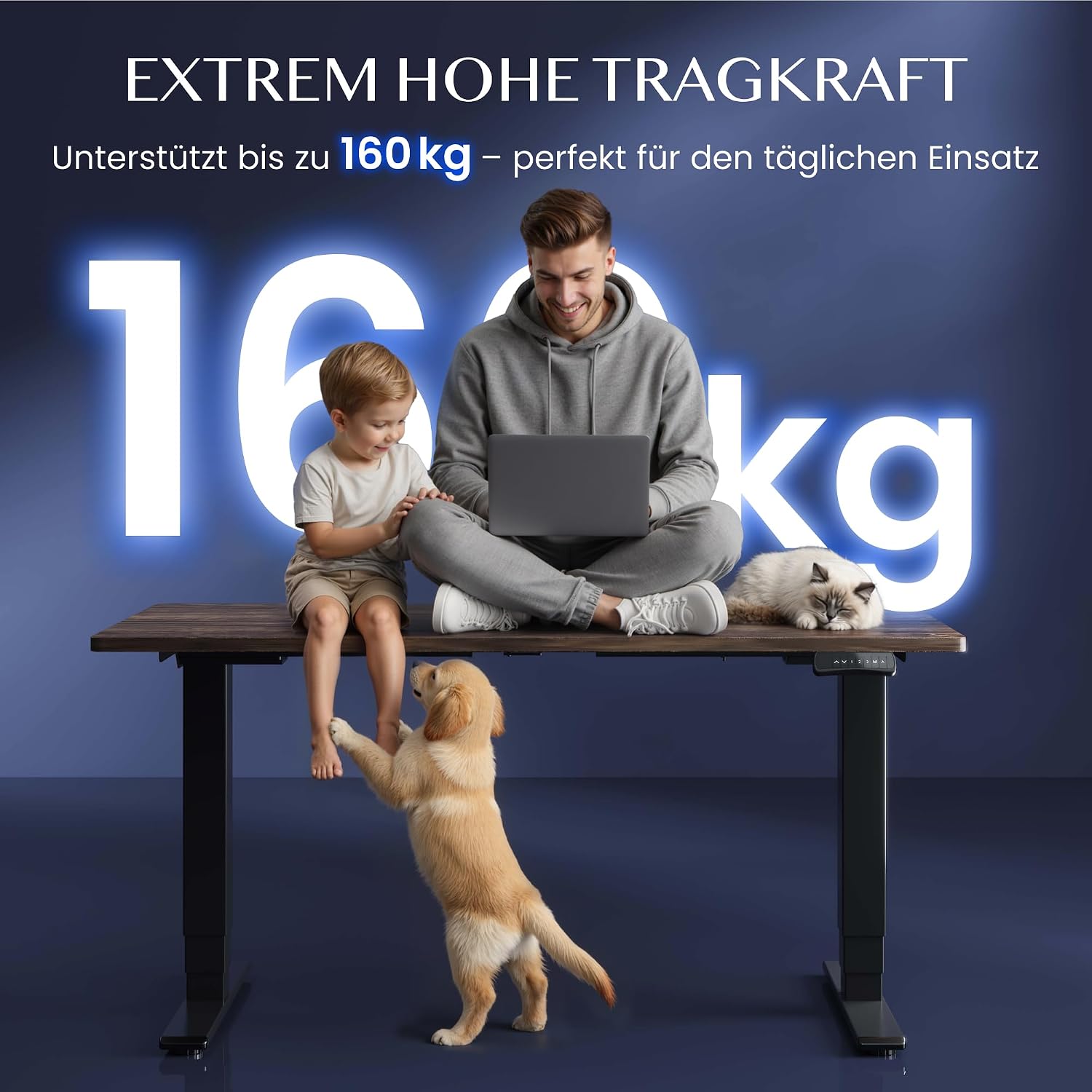 Höhenverstellbares Schreibtischgestell EC5 PRO elektrisch Dual Motor 160 kg Tragkraft 3-fach Teleskop Memory Steuerung LED Anzeige