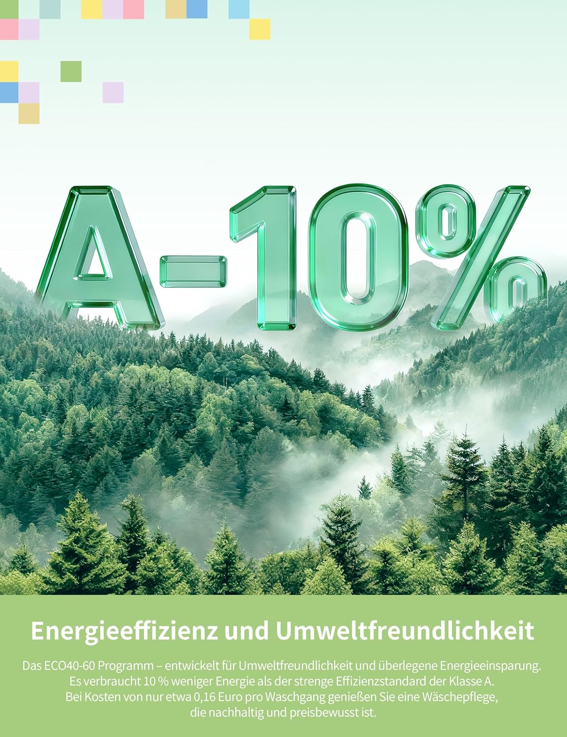 Frontlader Waschmaschine 8 kg CF08EWP05W mit Dampffunktion und Tierhaar-Programm 16 Programme Energieeffizienz Klasse A-10 Nachlegefunktion
