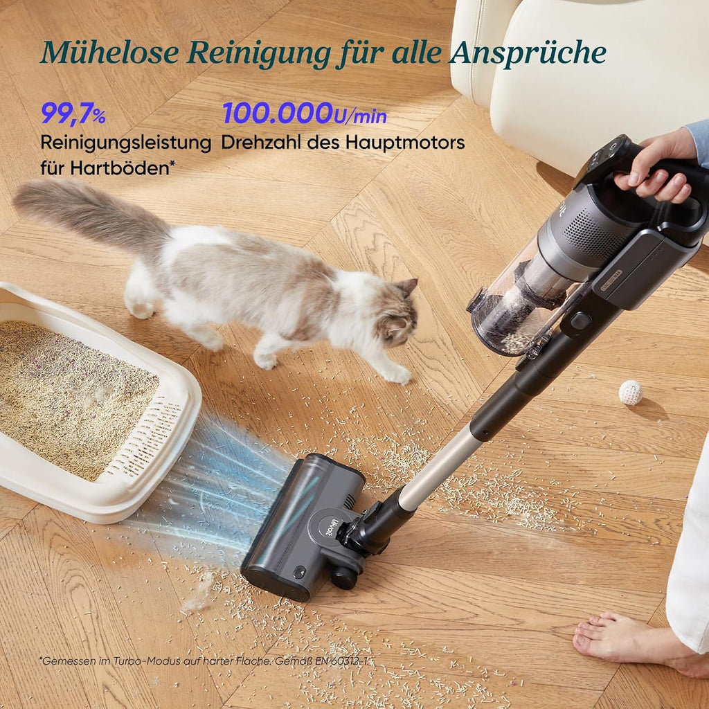 Akku Staubsauger LVAC-200 MAX kabellos mit HEPA Filter 70 Min Laufzeit Anti Haar Bürste für Teppich Hartböden und Auto