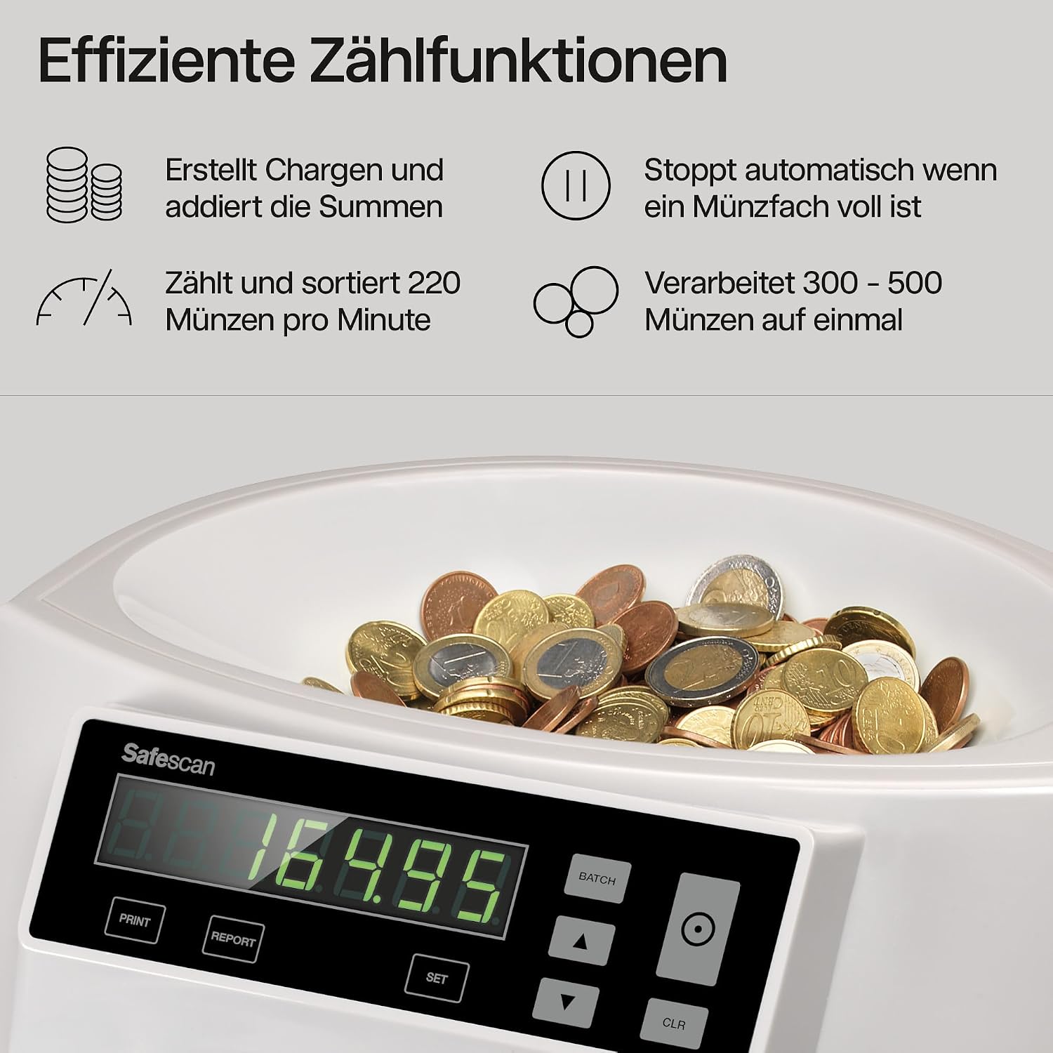 Münzzähler und Sortierer für Euro Münzen 1250 automatischer Münzsortierer und Geldzählmaschine Modell 948358 kabelgebunden