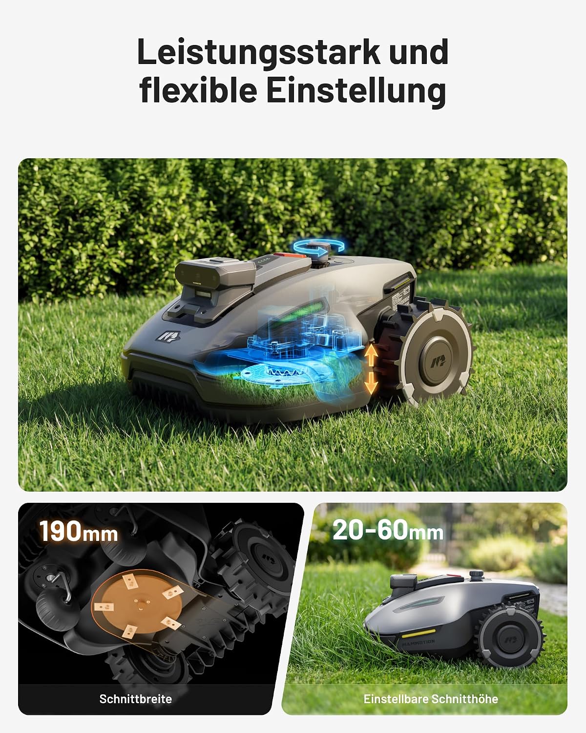Mähroboter ohne Begrenzungskabel YUKA mini 2 500 KI Navigation automatische Mehrzonen Kartierung 500 m² Rasenpflege 45% Steigung