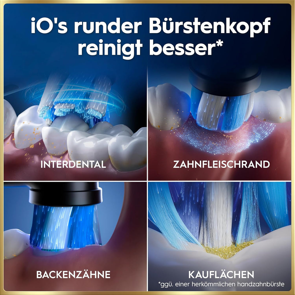 Elektrische Zahnbürste mit Aufsteckbürsten iO Series 9 wiederaufladbar 7 Reinigungsmodi Smart Druckkontrolle Rundbürstenkopf Schwarz