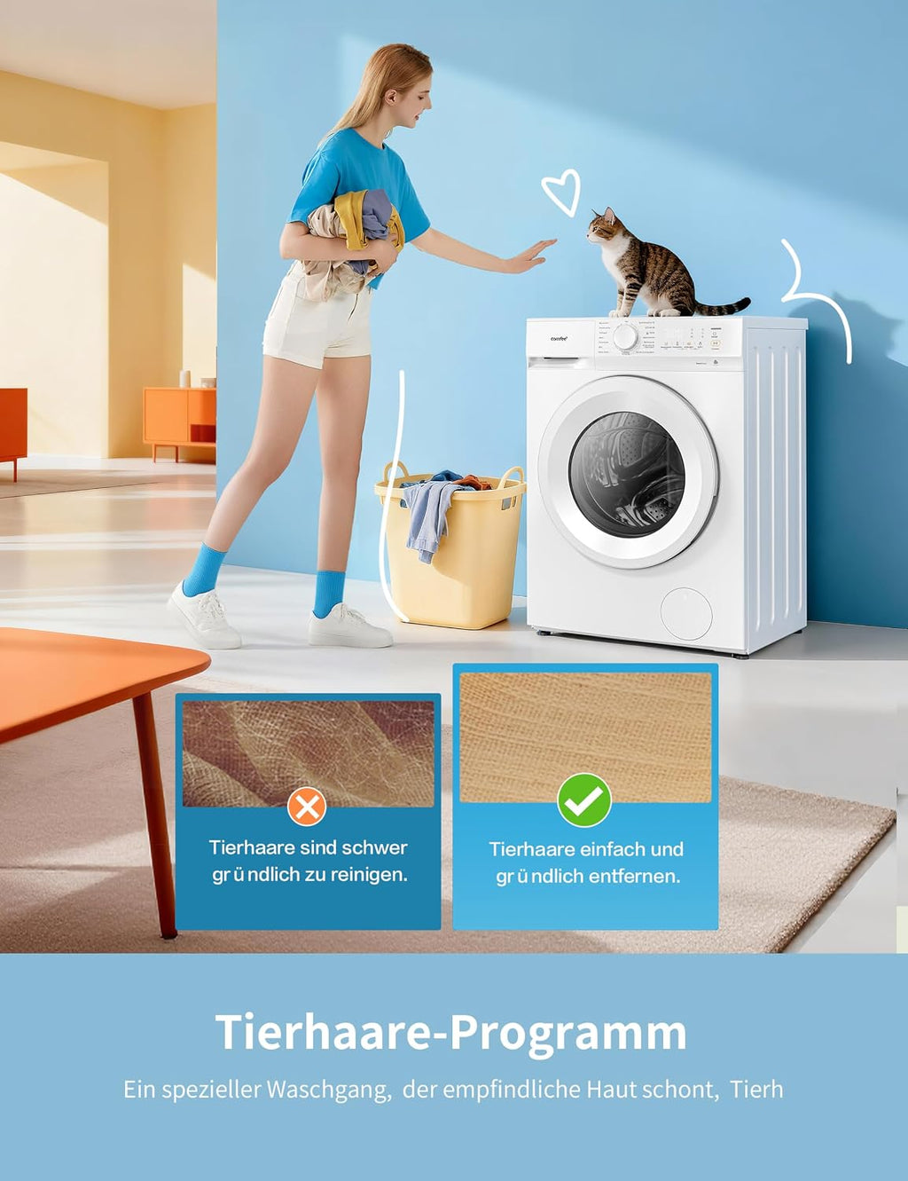 Frontlader Waschmaschine 8 kg CF08EWP05W mit Dampffunktion und Tierhaar-Programm 16 Programme Energieeffizienz Klasse A-10 Nachlegefunktion
