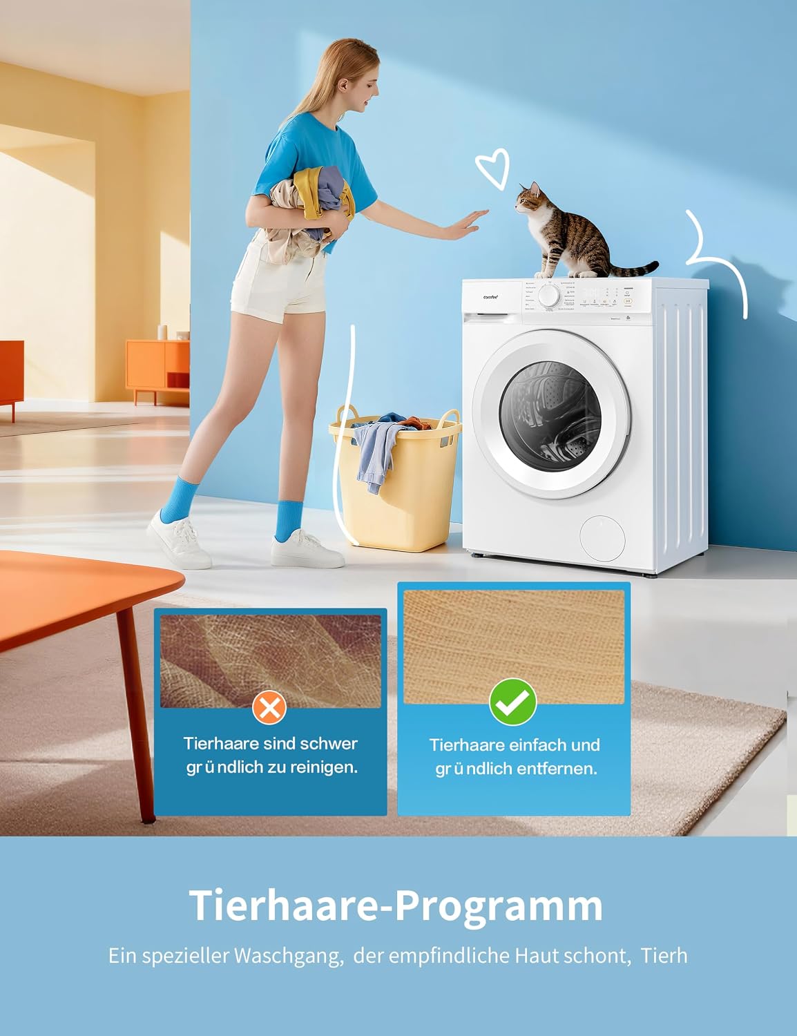 Frontlader Waschmaschine 8 kg CF08EWP05W mit Dampffunktion und Tierhaar-Programm 16 Programme Energieeffizienz Klasse A-10 Nachlegefunktion
