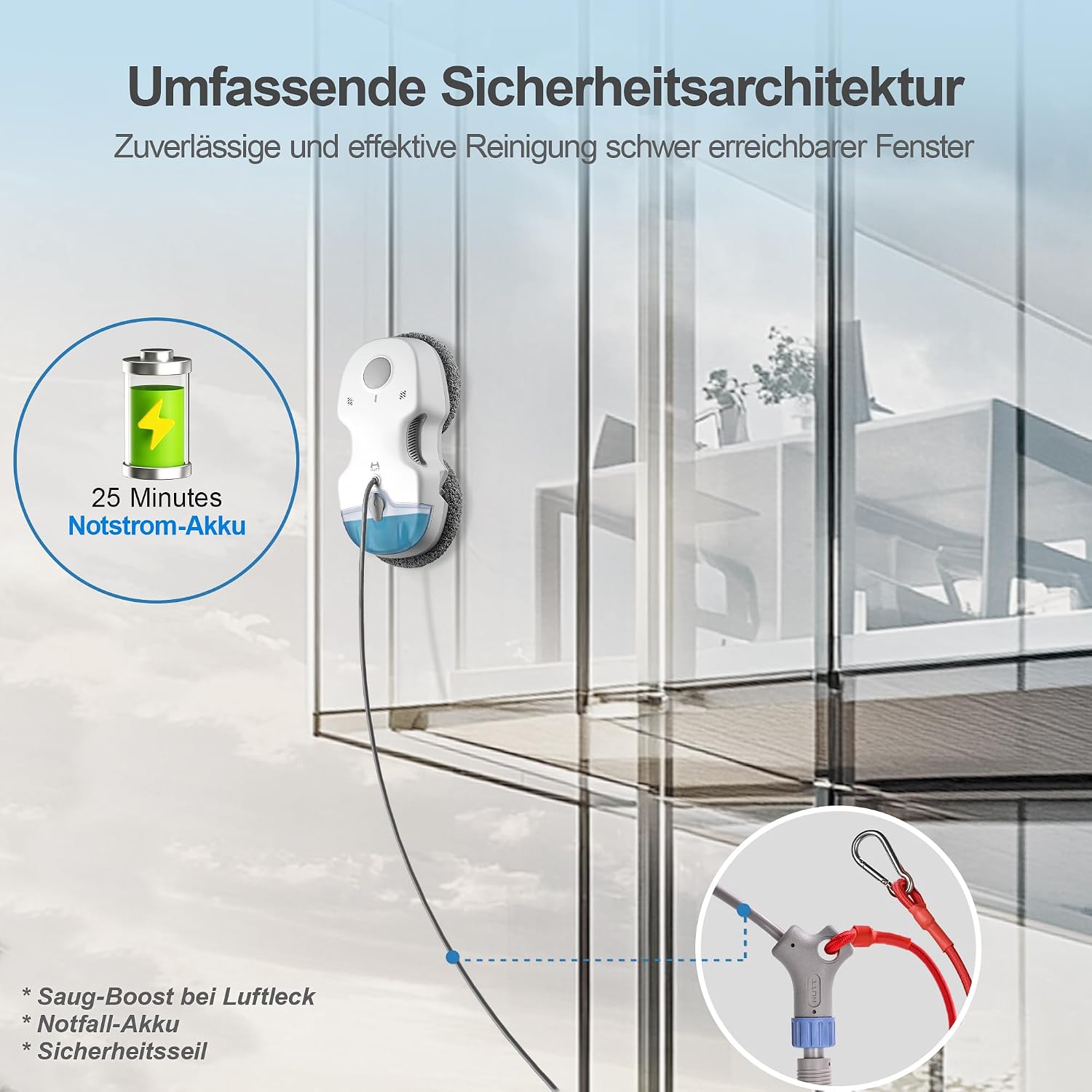 Fensterputzroboter S7 6500 Pa aktive Sprühfunktion 80 ml Tank 3D Schwebepad 8 Reinigungstücher Transportkoffer