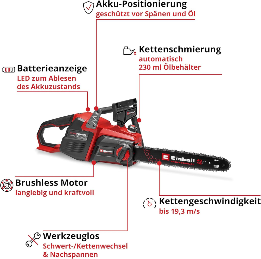 Akku-Kettensäge GP-LC 36/40 Li BL-Solo 36V 38 cm Schnittlänge Brushless 19 m/s automatische Kettenschmierung ohne Akku