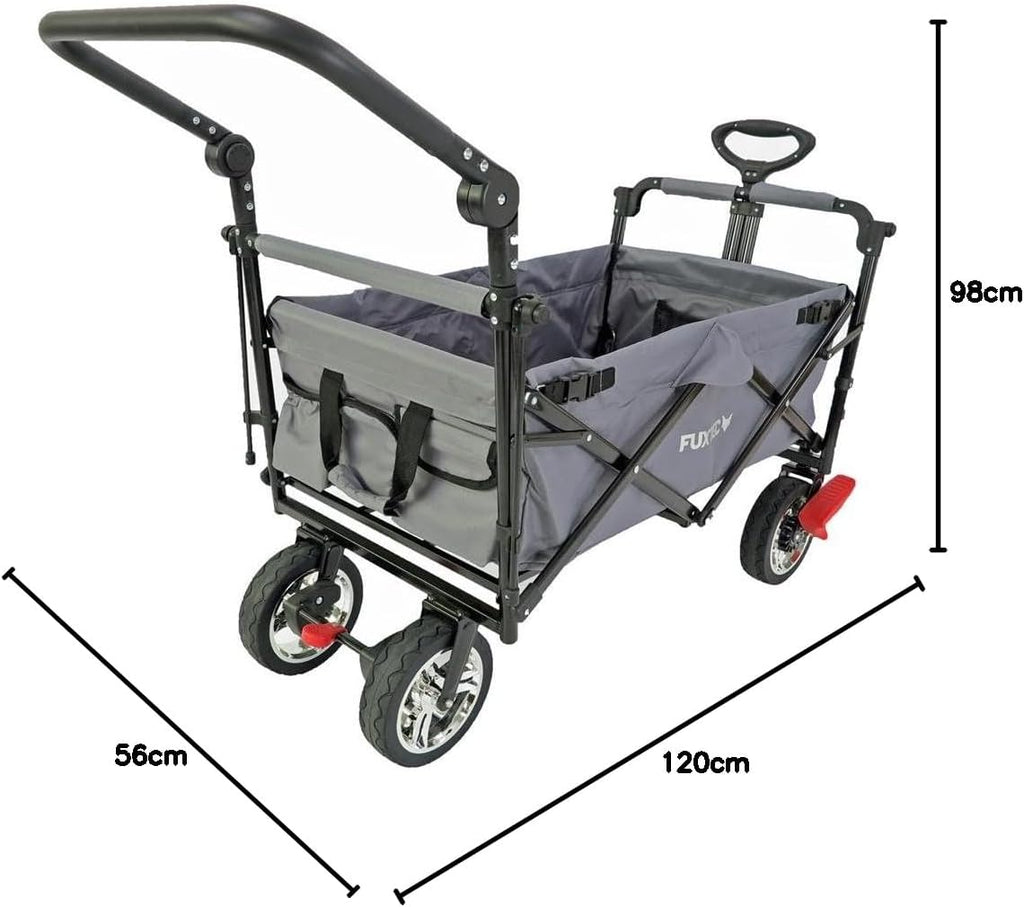 Faltbarer Bollerwagen FX-CT700 klappbarer Handwagen mit Bremsen gepolstertem Sitzbereich höhenverstellbarem Griff und 75 kg Traglast