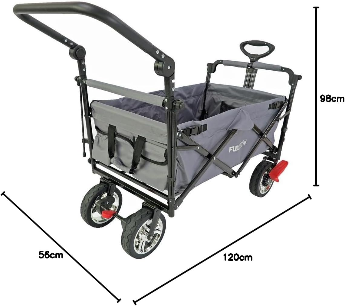 Faltbarer Bollerwagen FX-CT700 klappbarer Handwagen mit Bremsen gepolstertem Sitzbereich höhenverstellbarem Griff und 75 kg Traglast