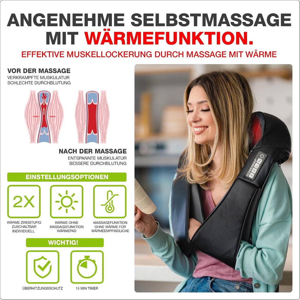 Nackenmassagegerät mit Wärme Shiatsu Massage Vibration NM089 für Nacken Schulter Rücken Beine