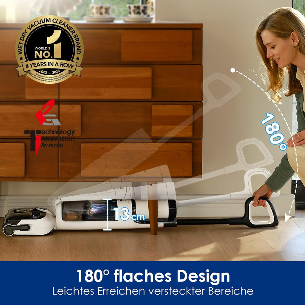 Nass Trockensauger Floor One Stretch S6 180° Flachdesign 13 cm Liegehöhe FlashDry Selbstreinigung 40 Min Akkulaufzeit