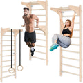 Sprossenwand mit Klimmzugstange 230 cm Holz Kletterleiter Wandmontage mit Gym Ringen und Dip Barren Multifunktionales Fitnessgerät