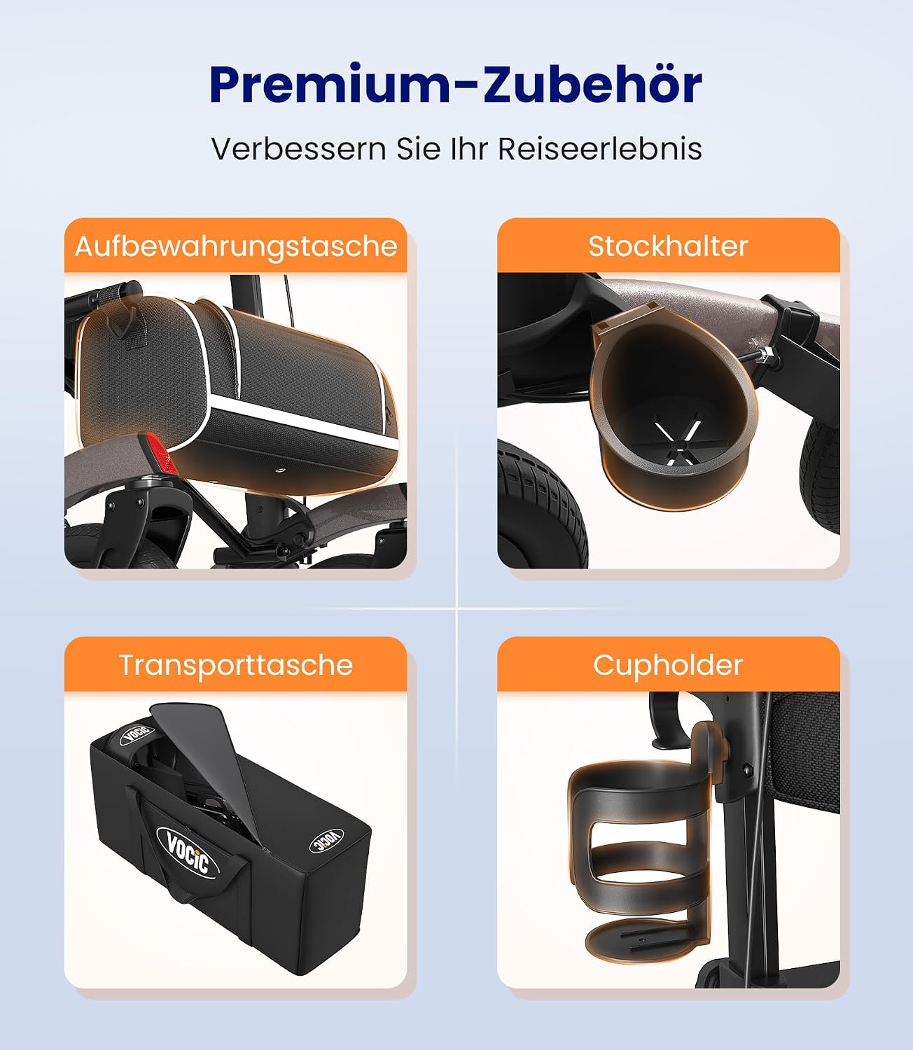 Rollator 4-Rad Gehwagen mit Sitz Aluminium faltbar höhenverstellbar Outdoor pannensichere Gummireifen 136 kg Tragfähigkeit grau