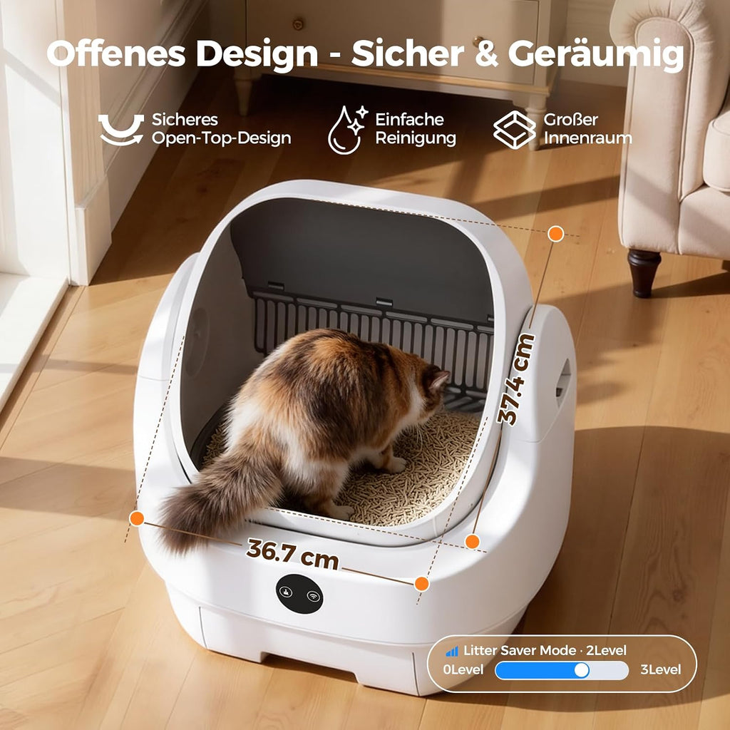 Automatische selbstreinigende Katzentoilette L mit App Steuerung Sensoren Geruchskontrolle 9 l Abfallbehälter für große Katzen