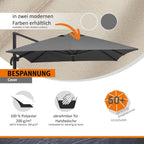 Ampelschirm Rhodos Grande 400x300 cm Rechteckig Aluminium Gestell UV50+ Polyester Kurbel 360 Grad Drehfunktion Anthrazit