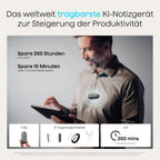 KI Diktiergerät NotePin S Sprachrekorder mit Transkription Zusammenfassung 64GB Speicher Aufnahmegerät mit 4 Zubehörteilen