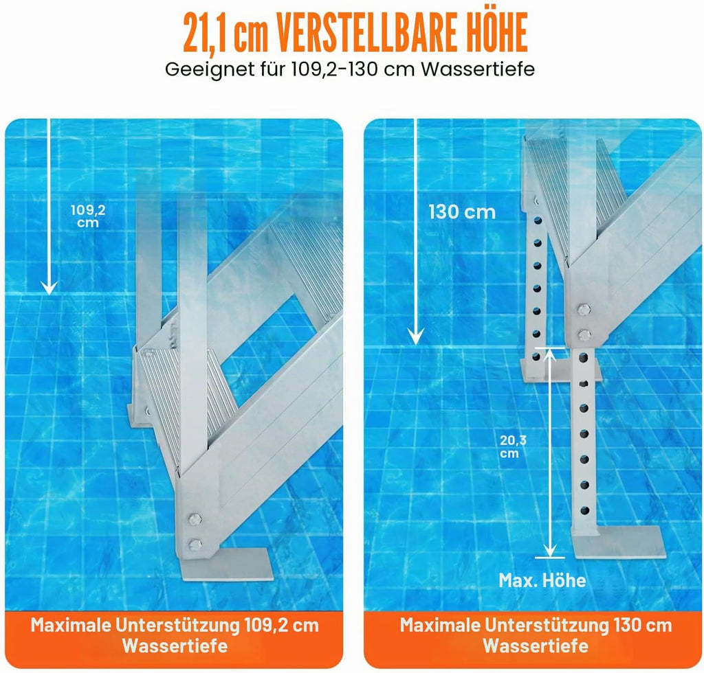 Poolleiter 6 Stufen Aluminiumlegierung FT-06 mit zwei Handläufen rutschfesten Pedalen 250 kg Tragfähigkeit