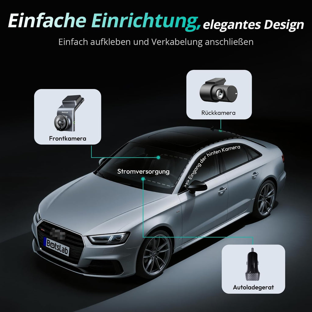 4K Dashcam Auto Vorne Hinten Dual Kamera mit STARVIS 2 Sensor WDR GPS WLAN Sprachsteuerung 64GB SD-Karte