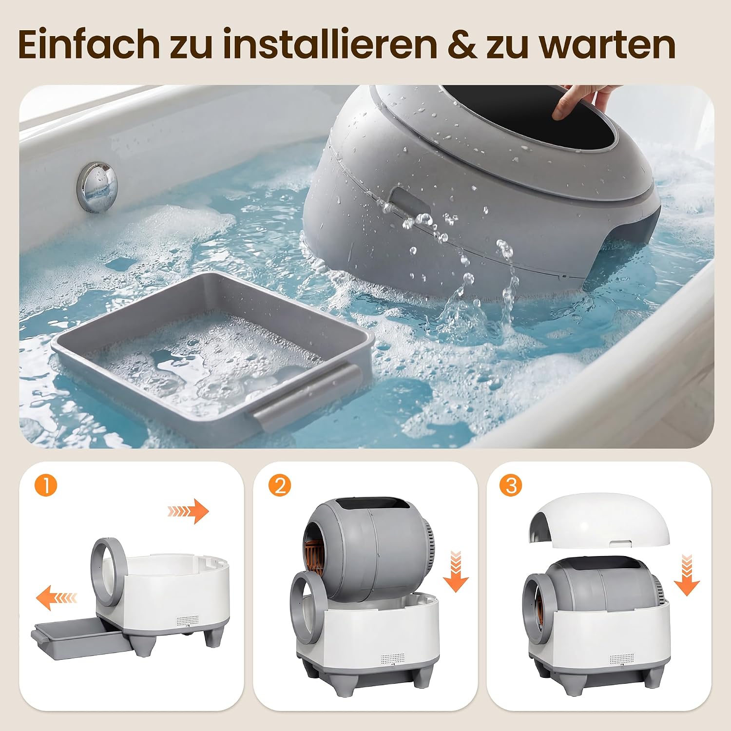Selbstreinigende Katzentoilette 90L mit App Steuerung Sicherheitssensor Geruchsentfernung automatisches Katzenklo mit Matte