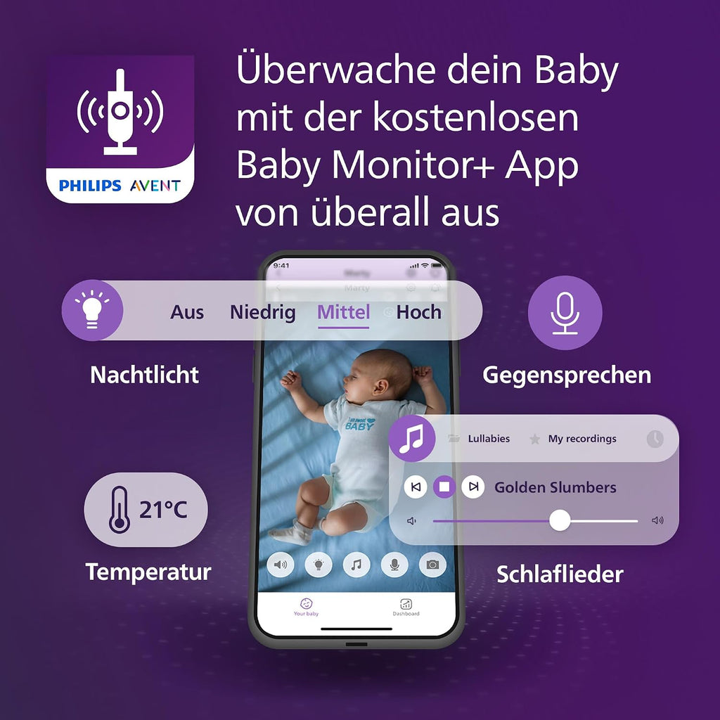 Babyphone mit Kamera WLAN HD 1080p SCD951/26 Nachtsicht Gegensprechfunktion Schrei-Erkennung App Steuerung