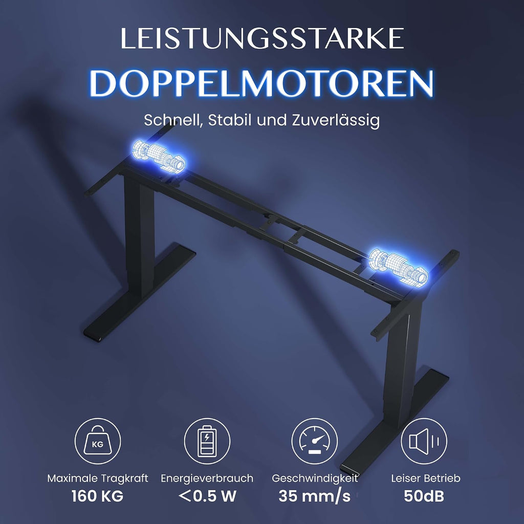 Höhenverstellbares Schreibtischgestell EC5 PRO elektrisch Dual Motor 160 kg Tragkraft 3-fach Teleskop Memory Steuerung LED Anzeige